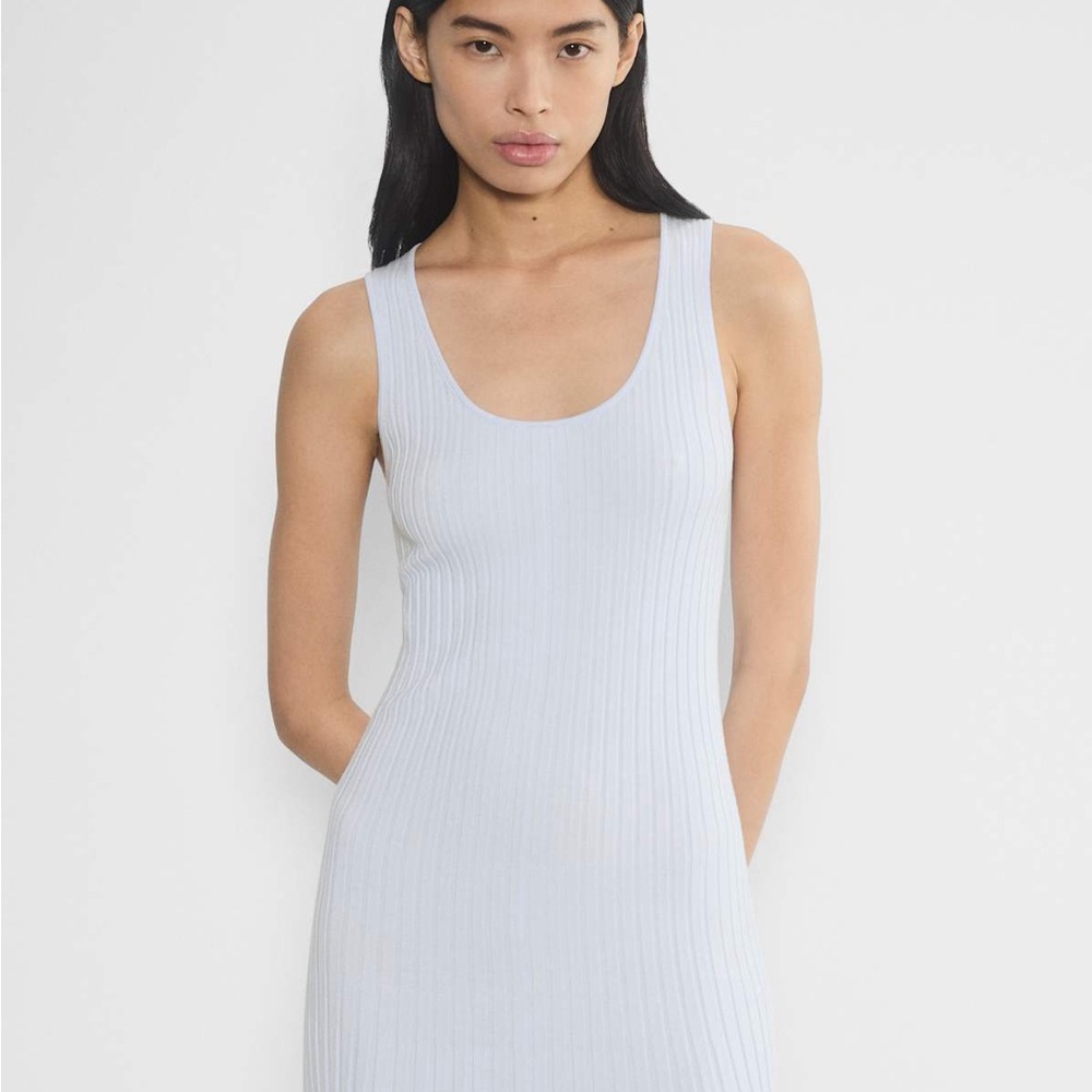 Babaton Gray Sheath Midi Dress Sleeveless Scoop Neck